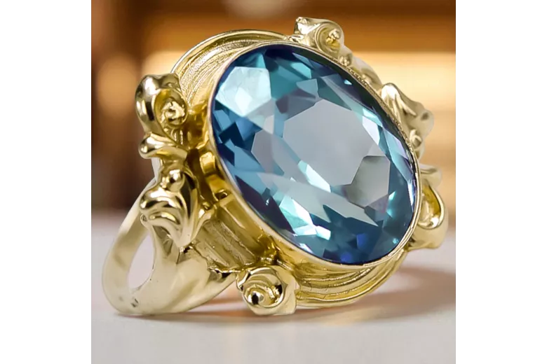 Akvamarinas 14k geltono aukso Žiedas Vintage vrc100y